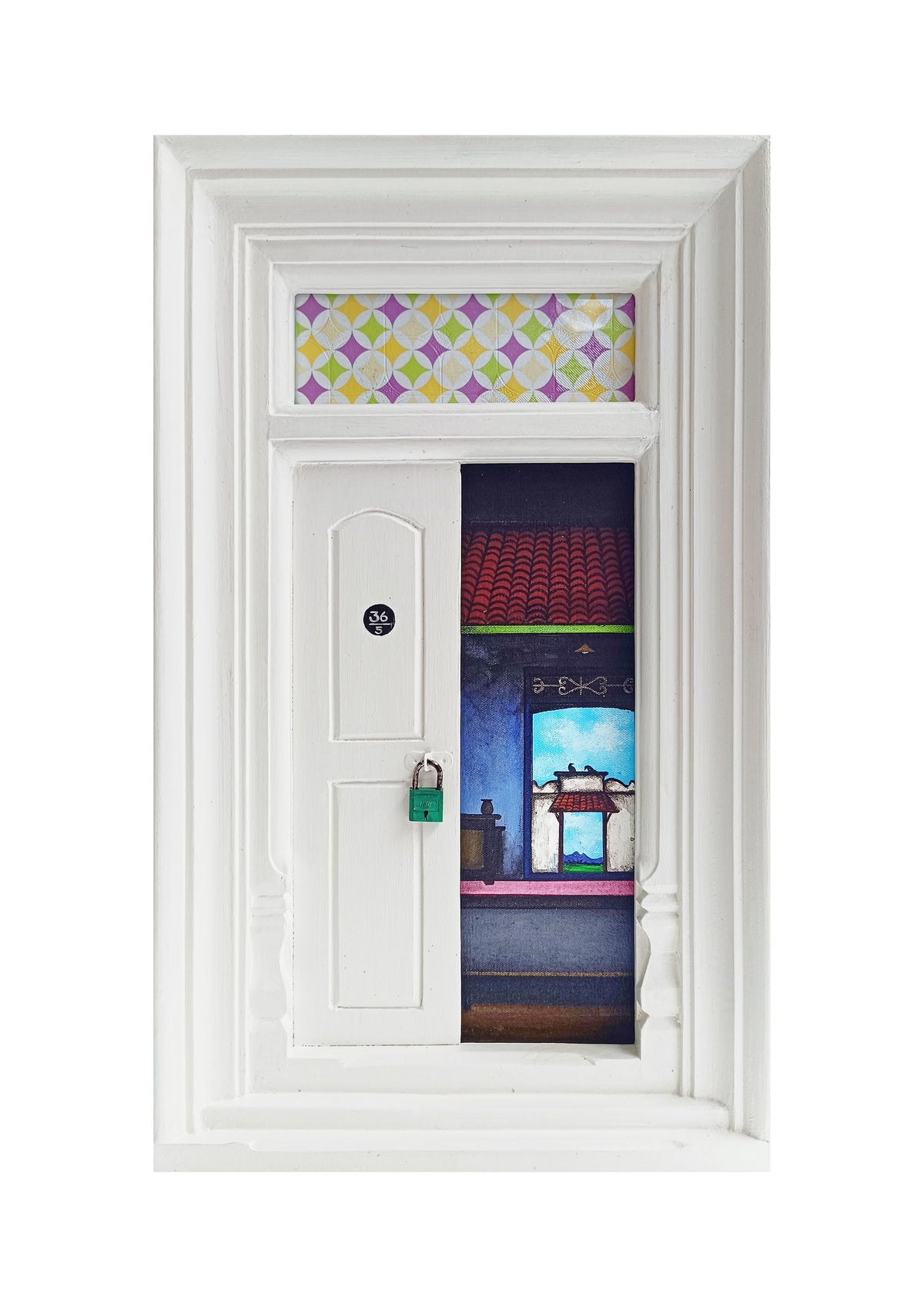 Wooden Door Series 1948 V – Snow White by K.R. Santhana Krishnan — mixed media on wood, Door 1948 series