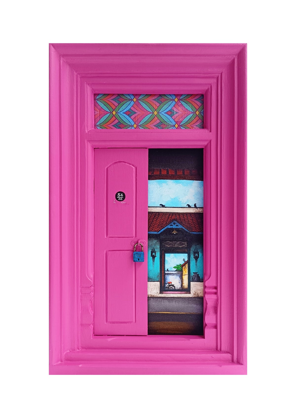 Wooden Door Series 1948 III – Orchid Pink by K.R. Santhana Krishnan — mixed media on wood, Door 1948 series