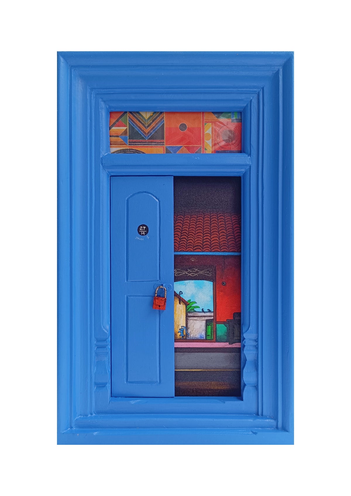 Wooden Door Series 1948 I – Cobalt Blue by K.R. Santhana Krishnan — mixed media on wood, Door 1948 series