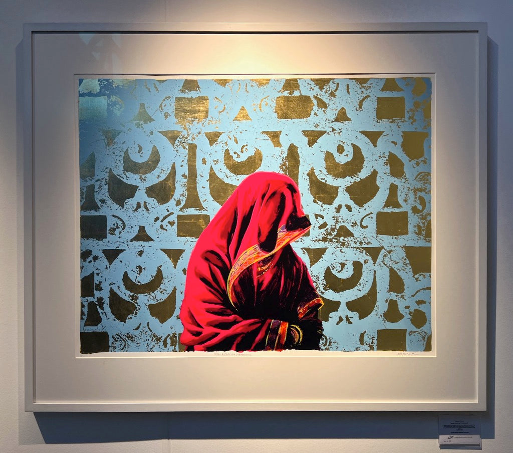 Paheli #Patal Lok – Netherworld by Natasha Kumar — hand drawn screenprint with 22 carat gold leaf, Indian Woman series