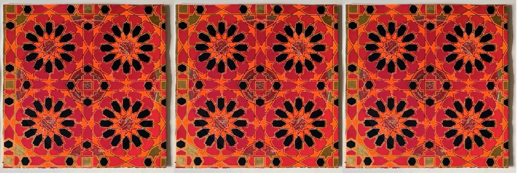 Rasa Suryavanshi Triptych by Natasha Kumar — three-panel etching, monoprint and screenprint with 22 carat gold leaf, Rasa Girih series