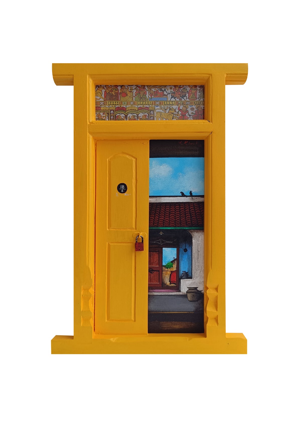 Wooden Door Series 1947 I – Signal Yellow by K.R. Santhana Krishnan — mixed media on wood, Door 1947 series