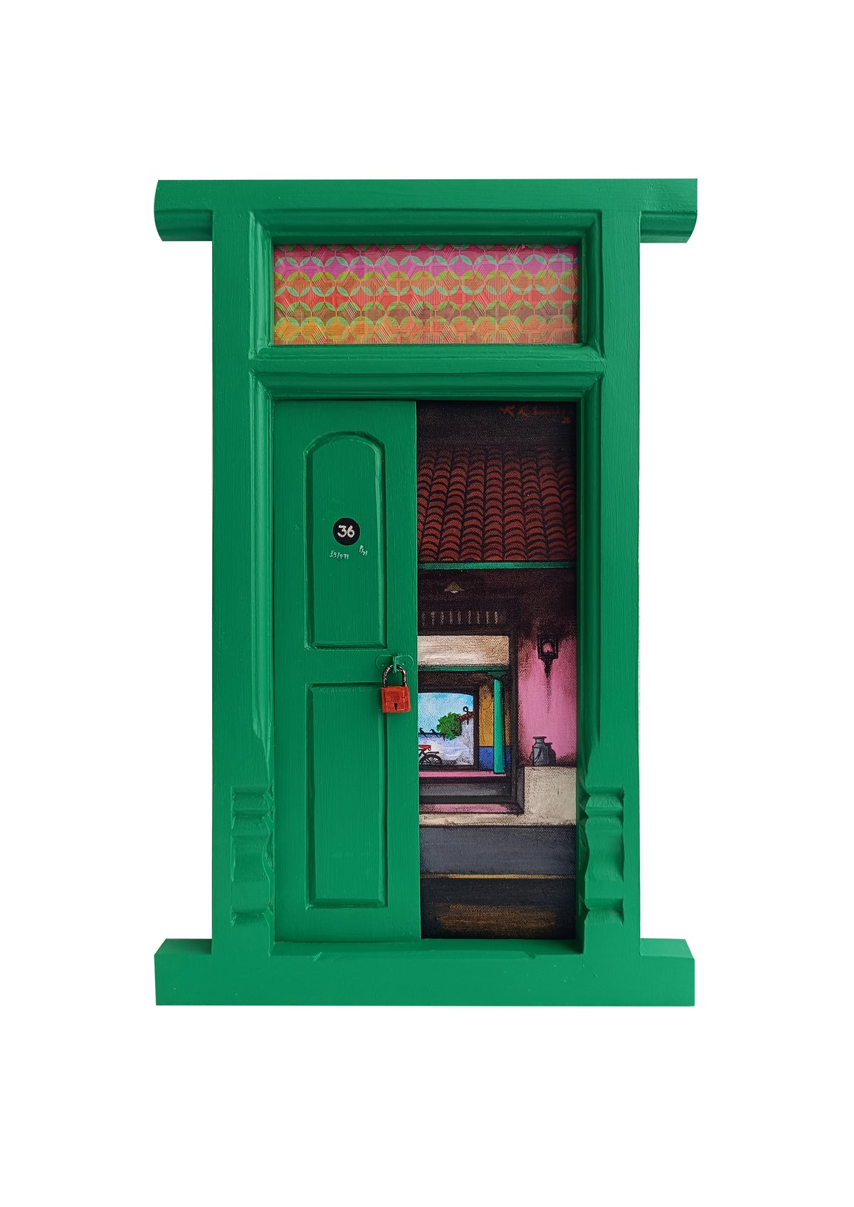 Wooden Door Series 1947 VII – Signal Green by K.R. Santhana Krishnan — mixed media on wood, Door 1947 series