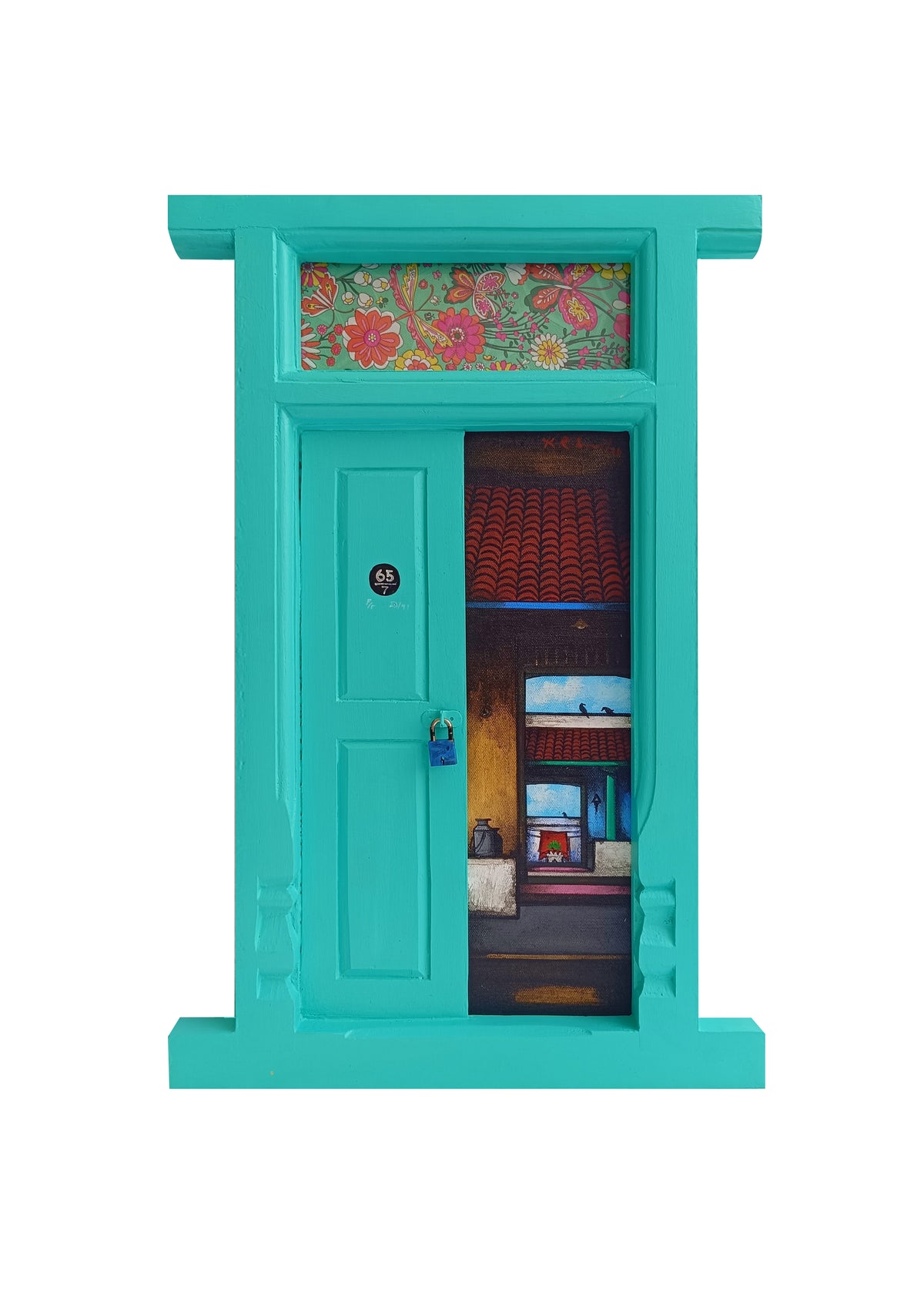 Wooden Door Series 1947 IX – Turquoise by K.R. Santhana Krishnan — mixed media on wood, Door 1947 series