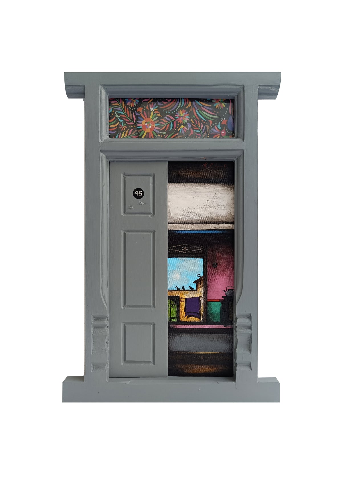 Wooden Door Series 1947 XII – Silver Grey by K.R. Santhana Krishnan — mixed media on wood, Door 1947 series