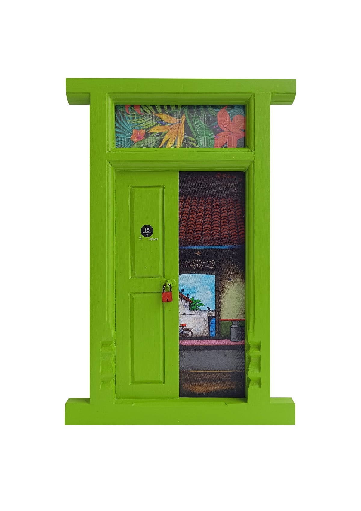 Wooden Door Series 1947 VIII – Lime Green by K.R. Santhana Krishnan — mixed media on wood, Door 1947 series