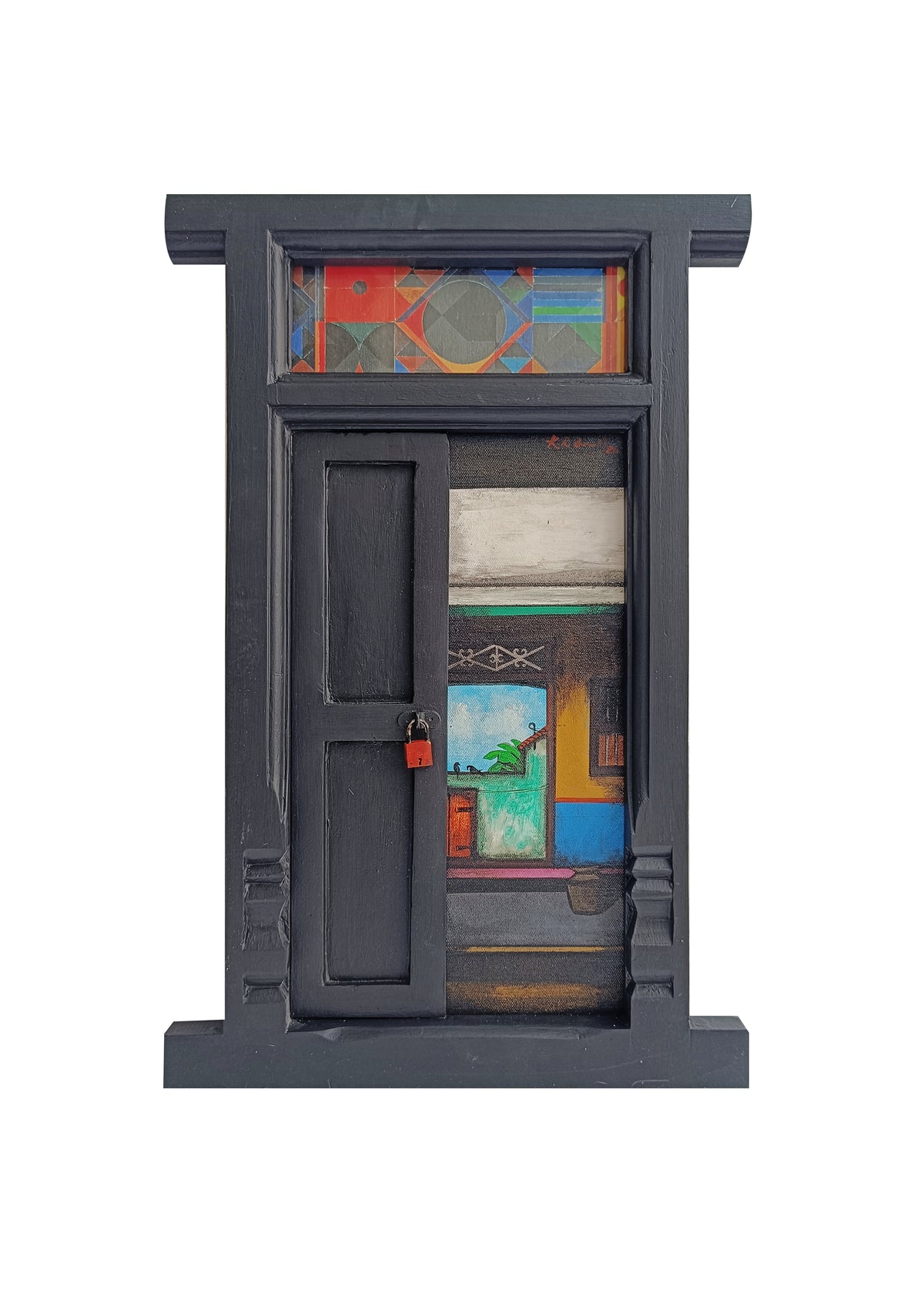 Wooden Door Series 1947 IV – Quartz Grey by K.R. Santhana Krishnan — mixed media on wood, Door 1947 series
