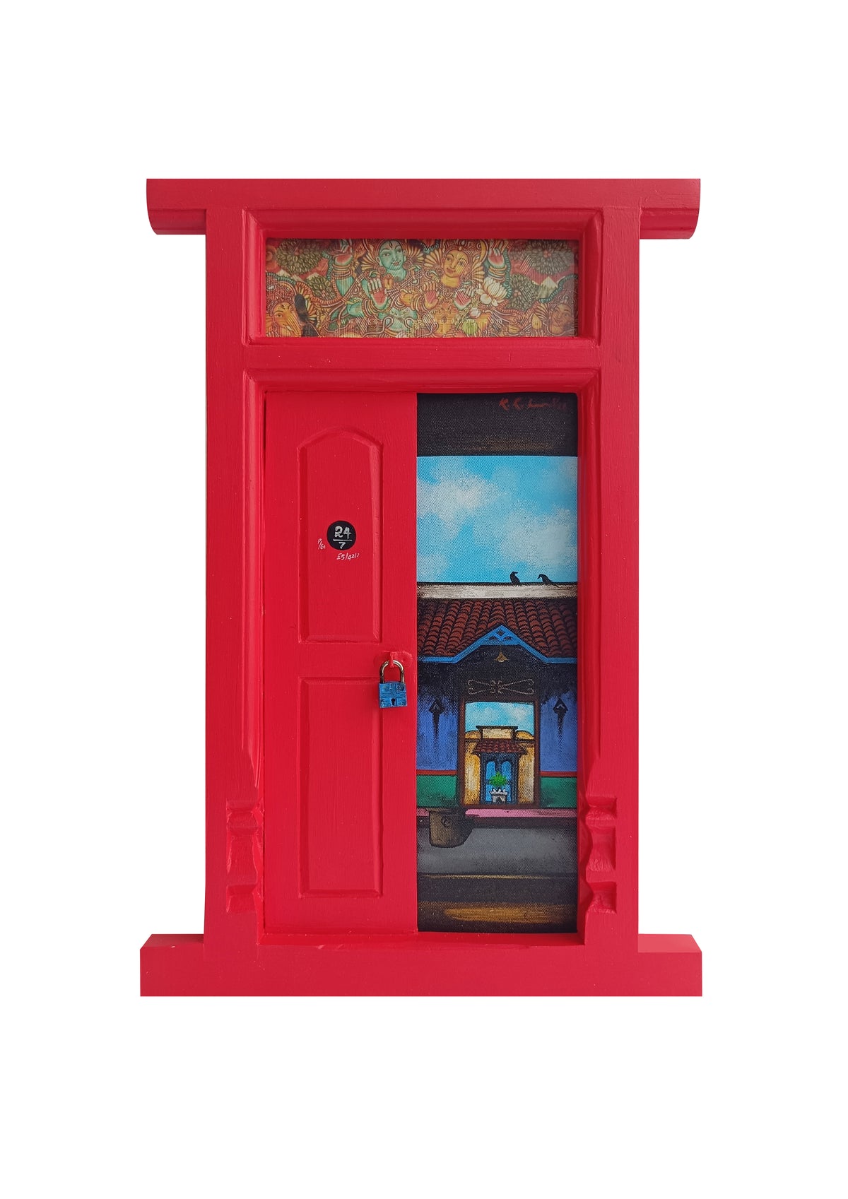 Wooden Door Series 1947 III – Strawberry Red by K.R. Santhana Krishnan — mixed media on wood, Door 1947 series