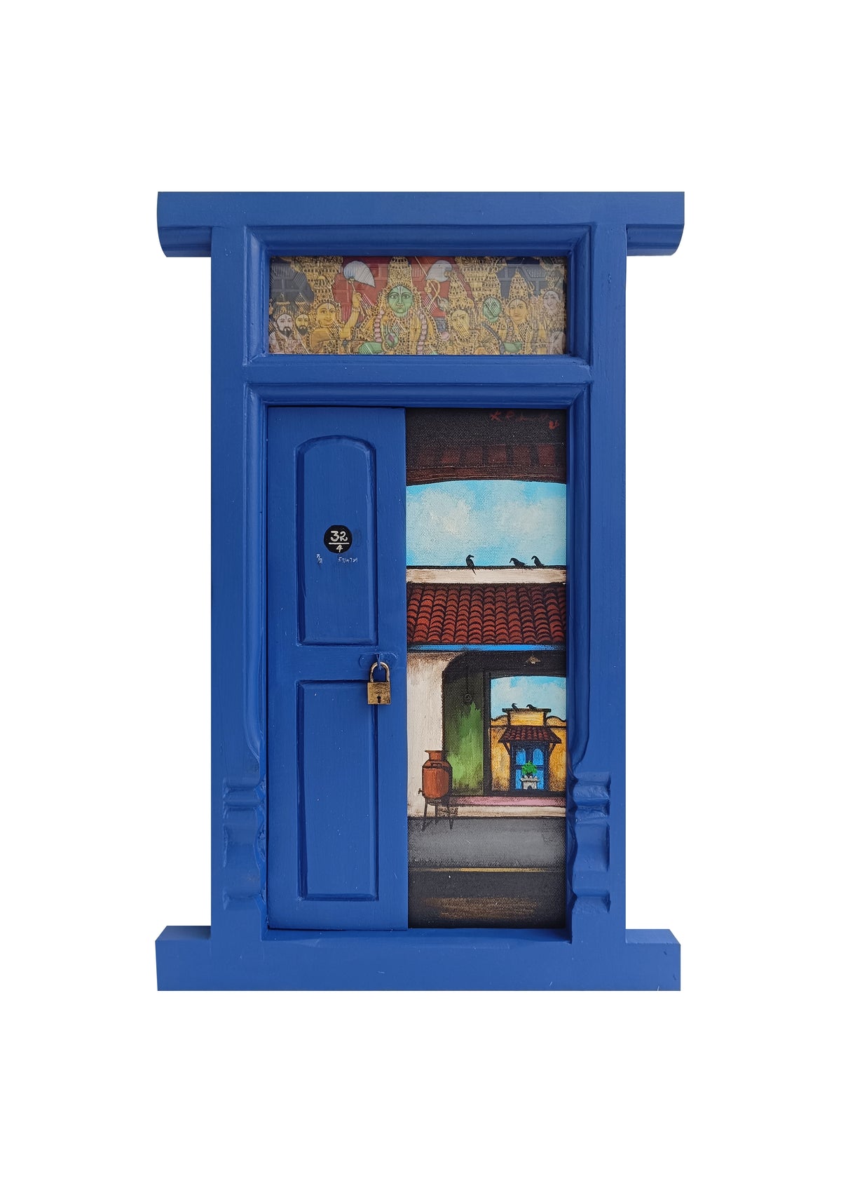 Wooden Door Series 1947 V – Traffic Blue by K.R. Santhana Krishnan — mixed media on wood, Door 1947 series