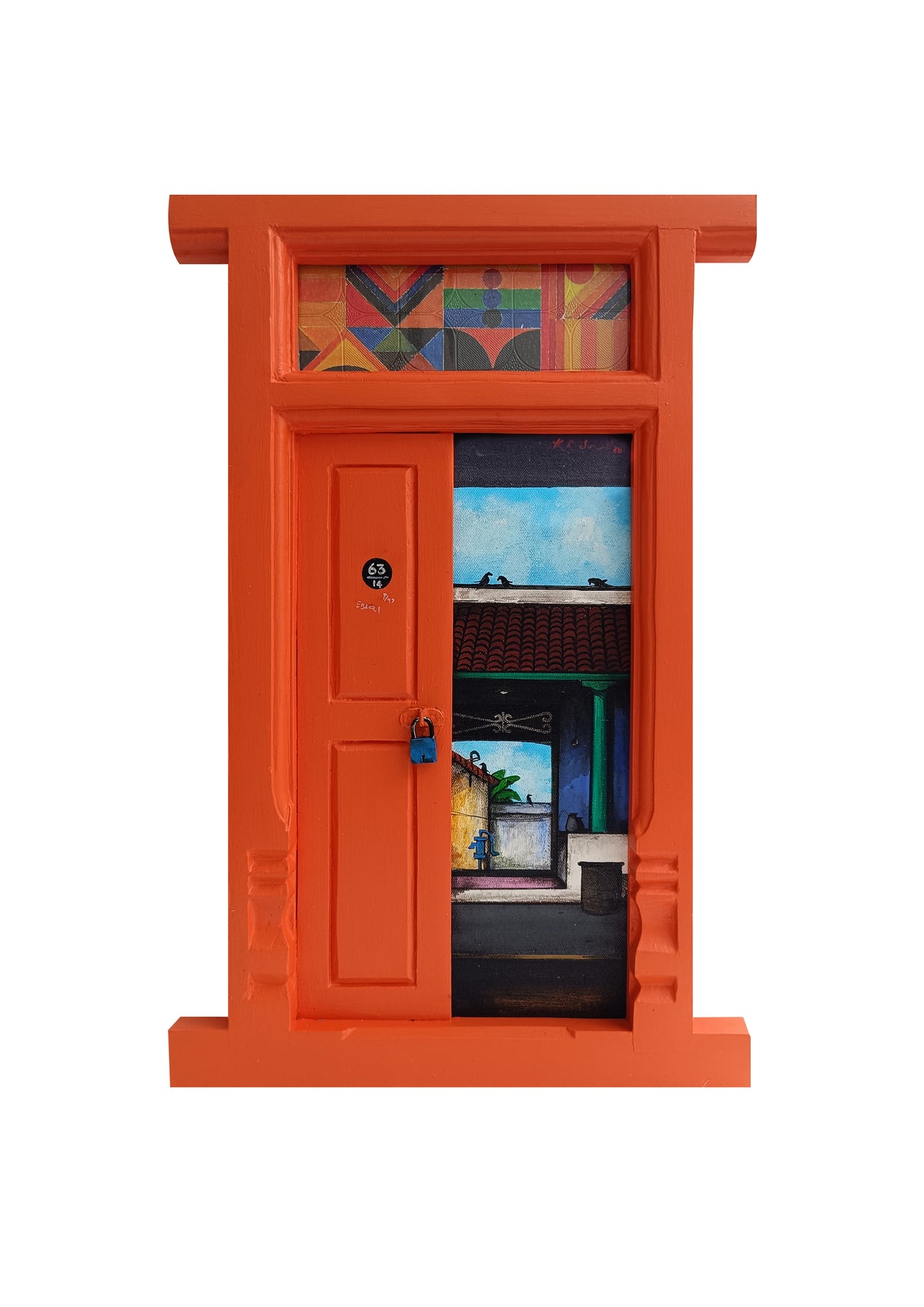 Wooden Door Series 1947 II – Pure Orange by K.R. Santhana Krishnan — mixed media on wood, Door 1947 series